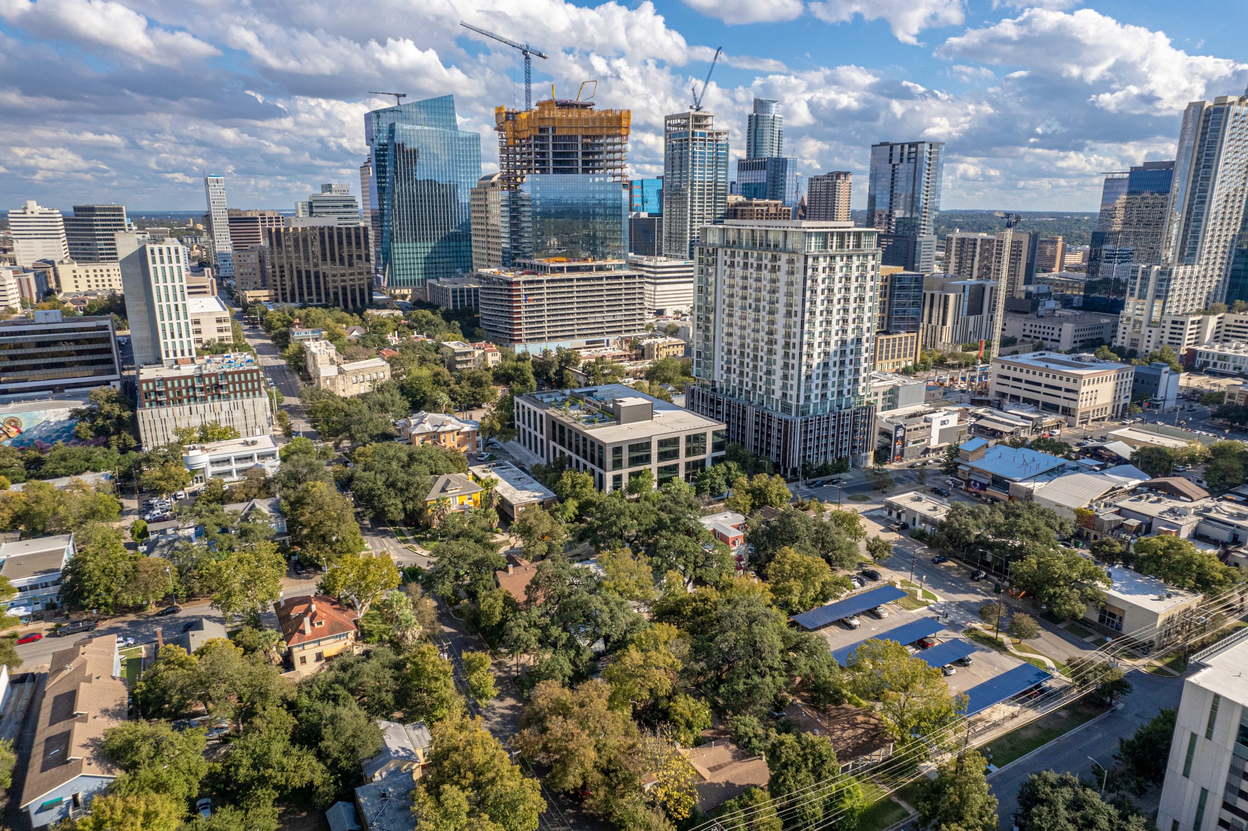 downtown view photographed with drone