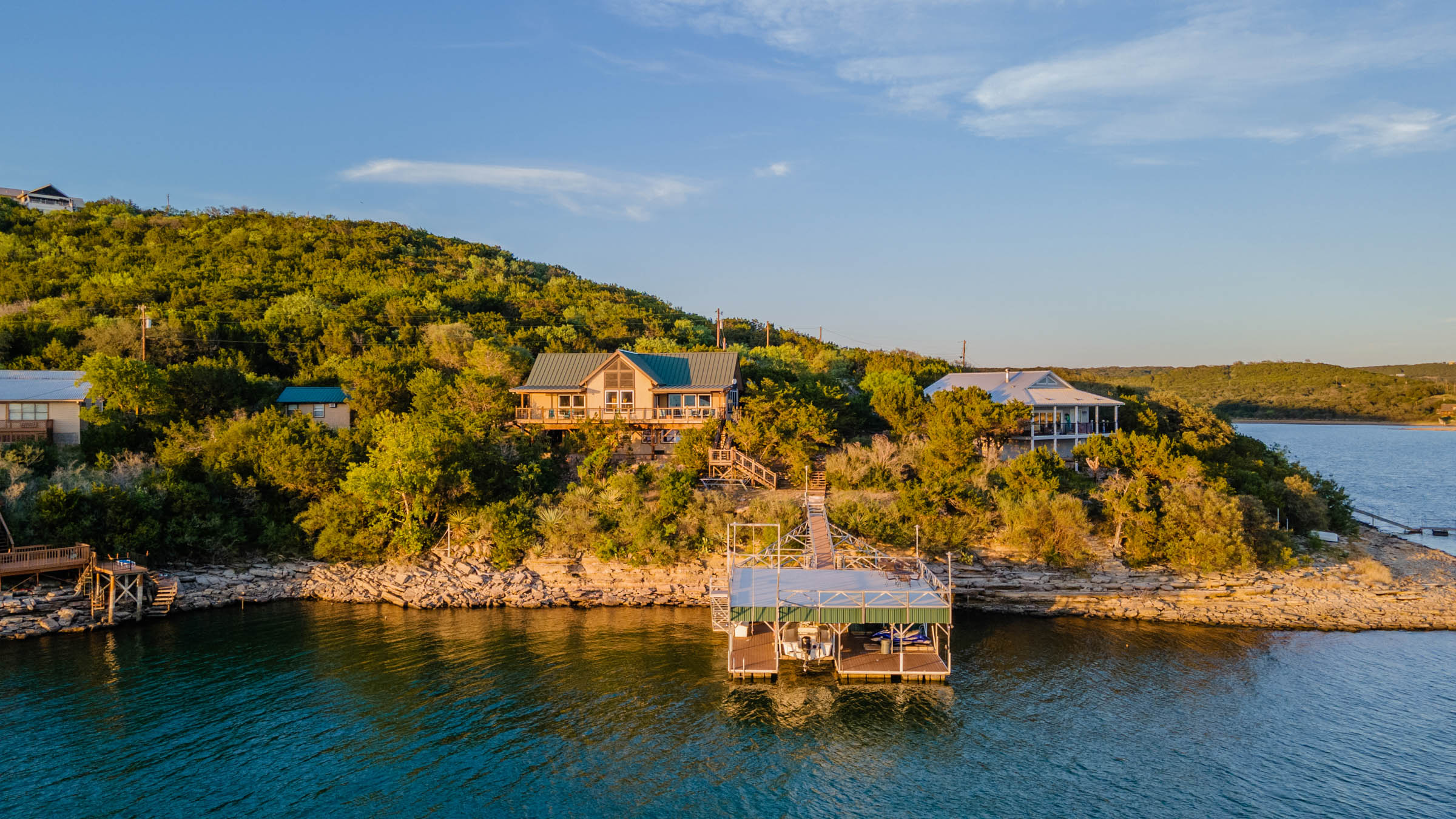 Listing photo of a home in Austin on the lake, taken with a drone