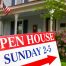 open house marketing sign with date and time in front of a home