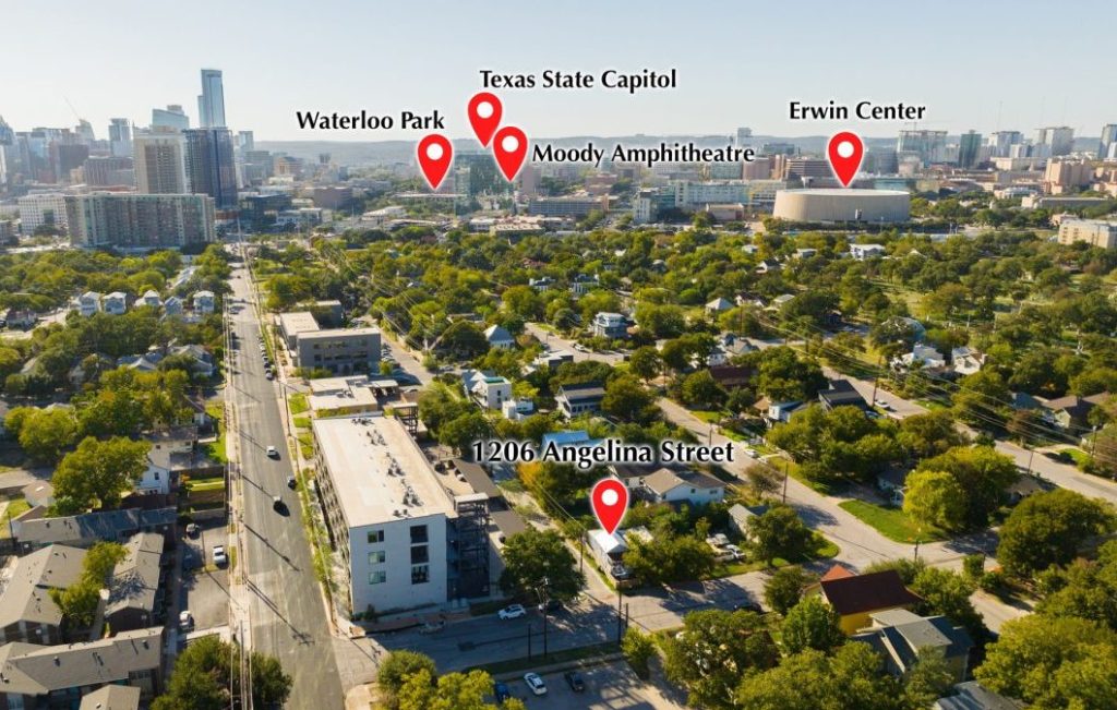 Aerial spotlight image to highlight nearby points of interest