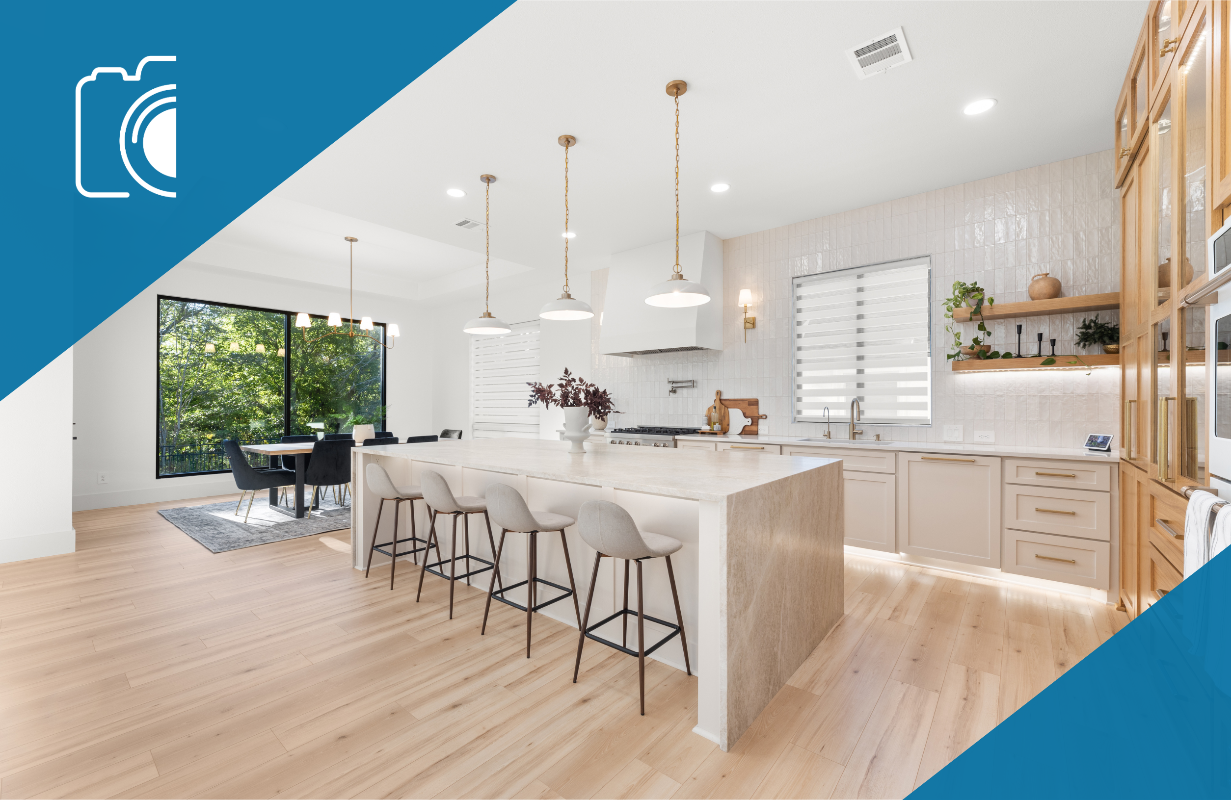 Residential Ground Photos Cover Photo cost of real estate photos; professional real estate photography of a well-lit, modern residential kitchen