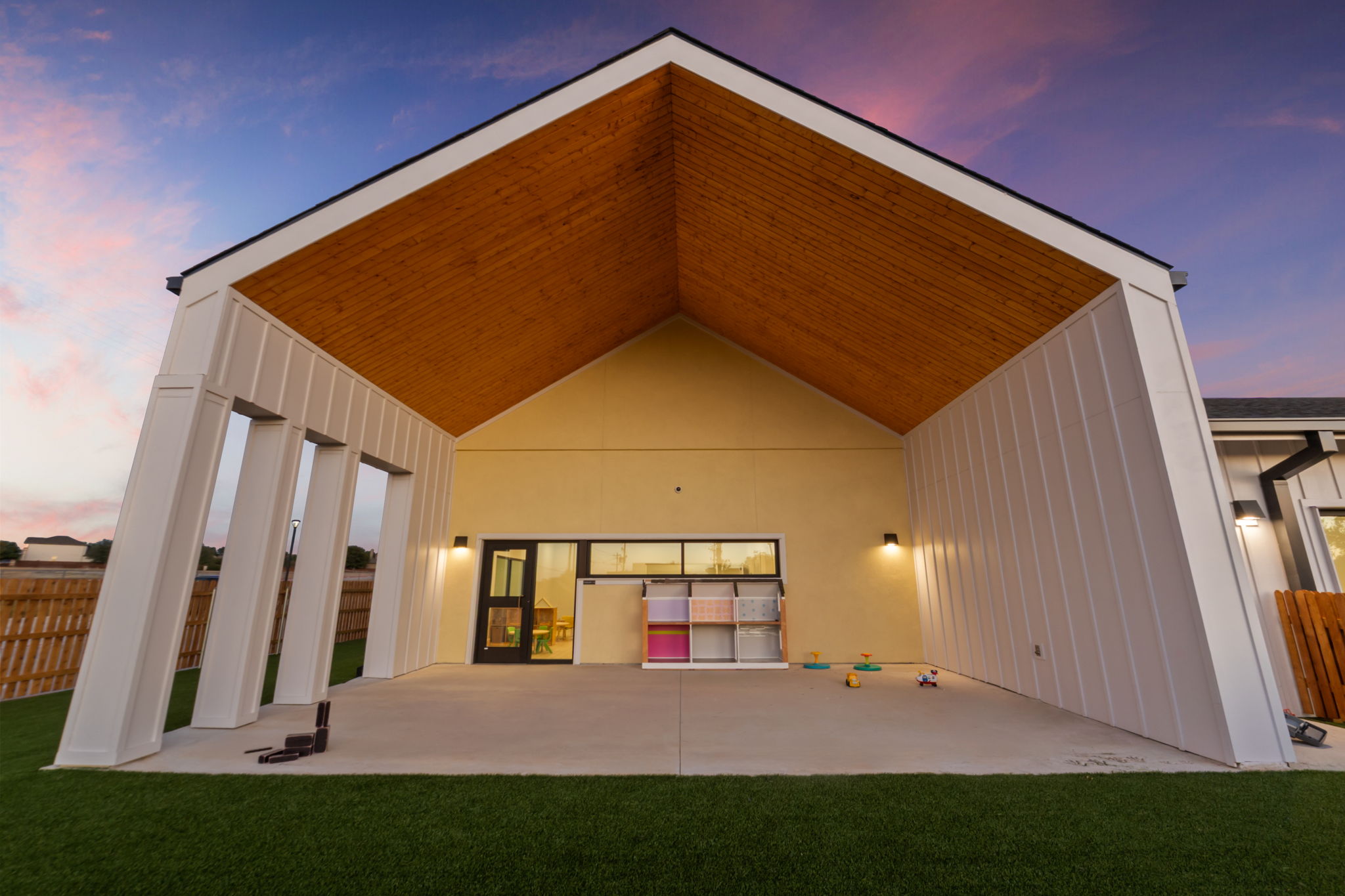 Mrs. Amy's Preschool - backyard, twilight view